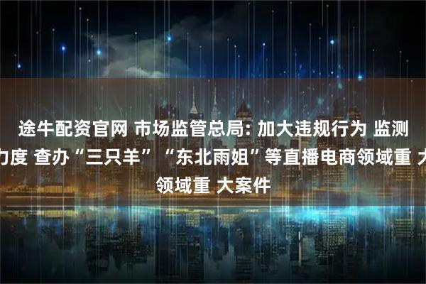 途牛配资官网 市场监管总局: 加大违规行为 监测处置力度 查办“三只羊” “东北雨姐”等直播电商领域重 大案件